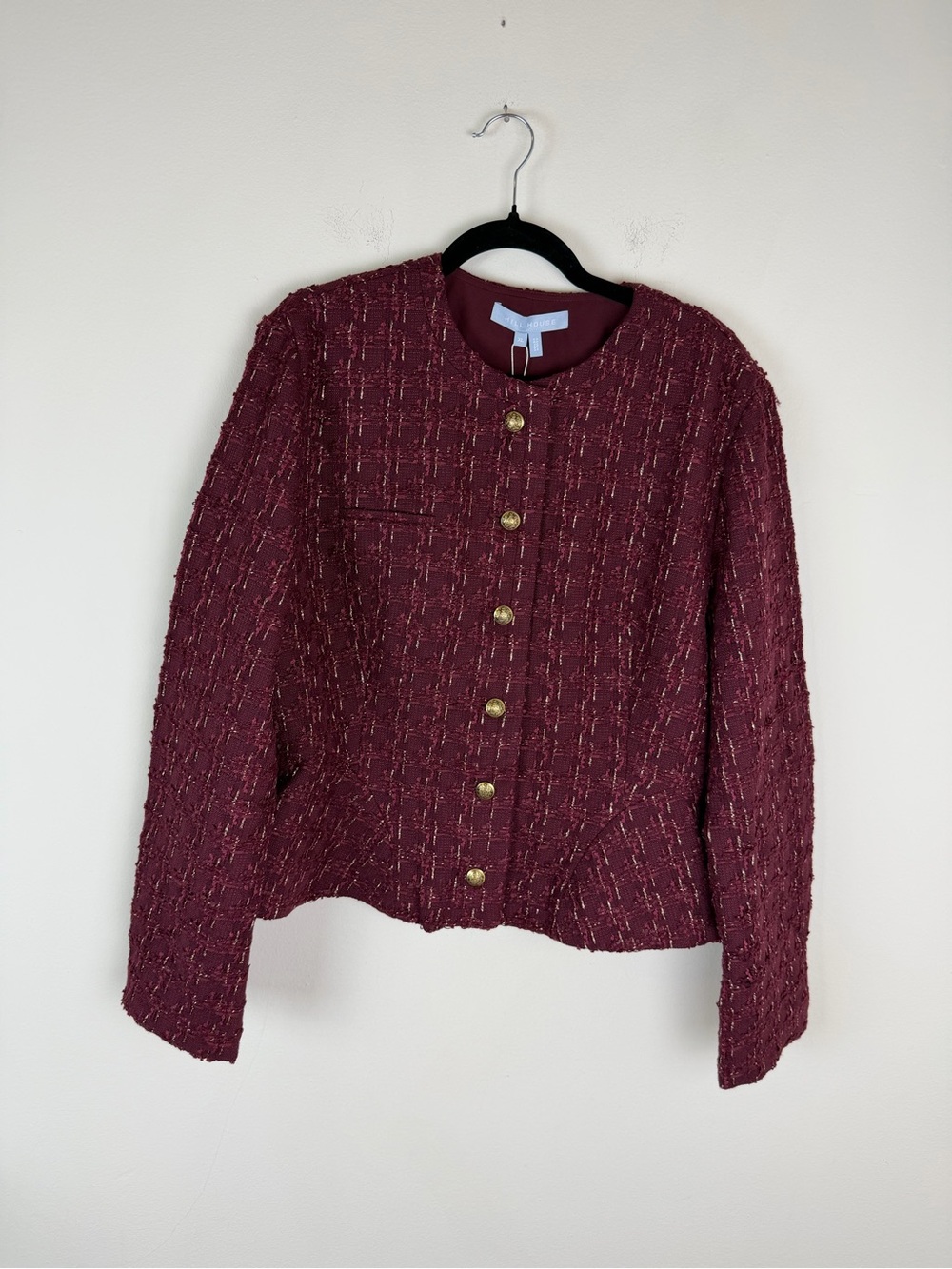 NWT Hill House The Valentina Jacket Tweed Blazer Burgundy Size XL - Picture 6 of 11